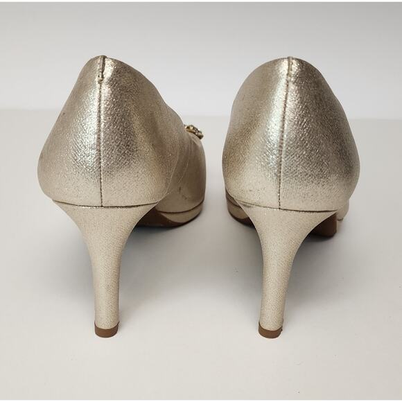 Alex Marie Beaded Peep-Toe Stiletto Heel Pump Metallic Gold Shoes Size 8M - Picture 5 of 9
